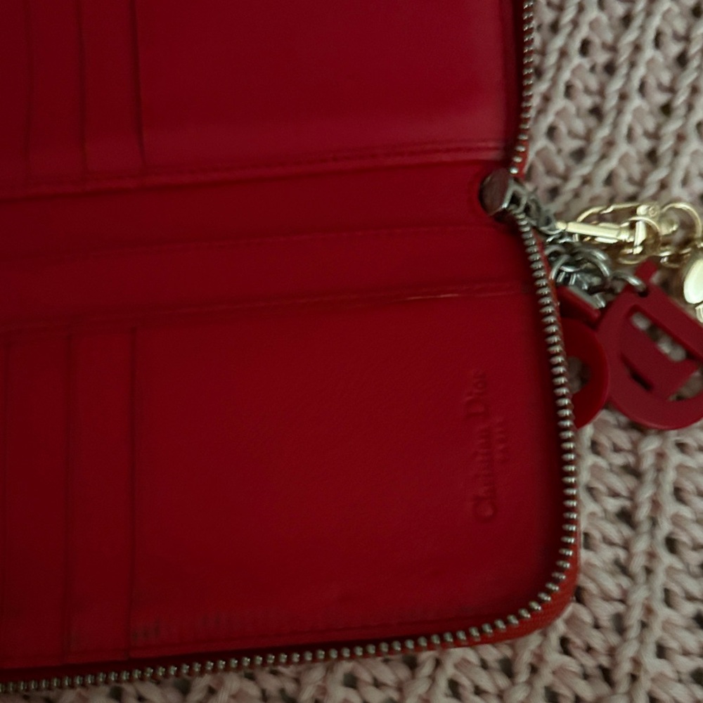Dior Red Quilted Wallet with Charm - Picture 2 of 5